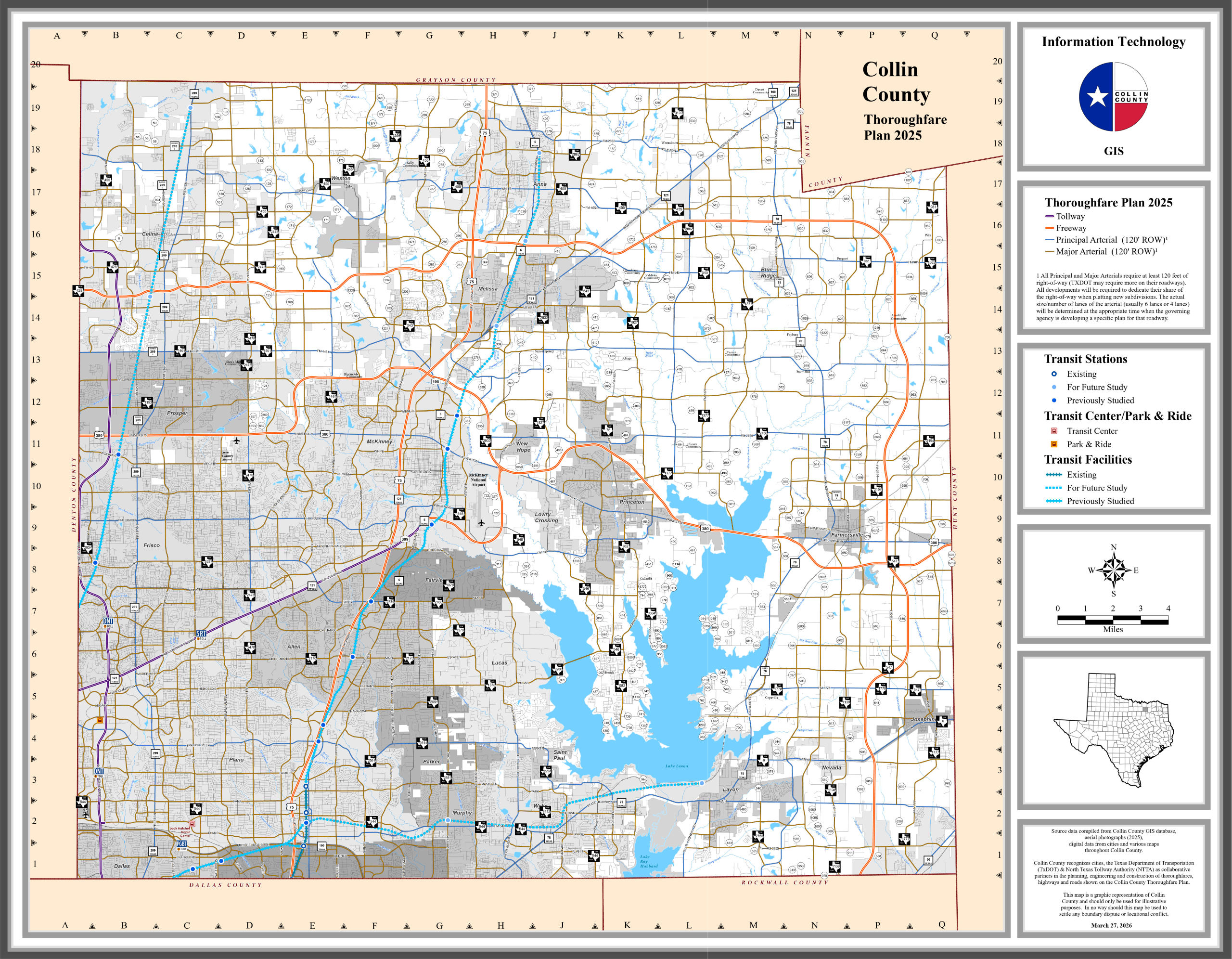 Adopted 2025 Thoroughfare Plan: A map of the updated 2025 Thoroughfare Plan road network for Collin County, adopted by the Commissioner's Court on Dec. 8, 2025. 