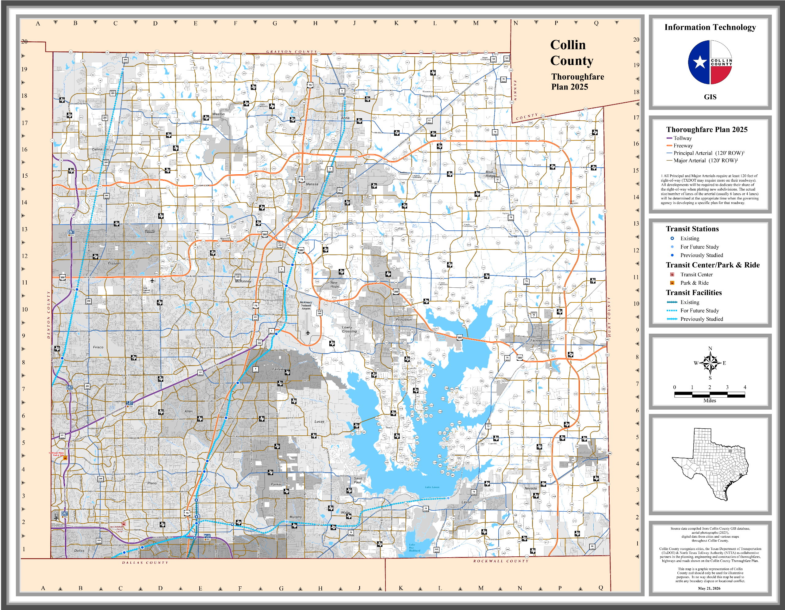 Adopted 2025 Thoroughfare Plan: A map of the updated 2025 Thoroughfare Plan road network for Collin County, adopted by the Commissioner's Court on Dec. 8, 2025. 